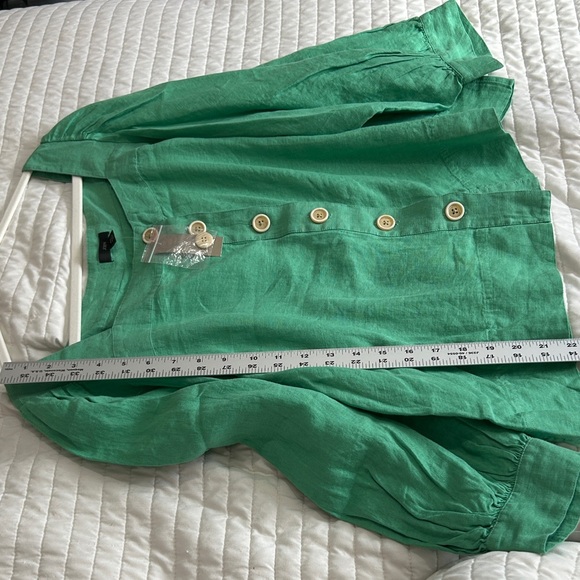 J. Crew 2X 100% Linen Square Neck Puffy Sleeves Kelly Green Blouse lightweight - Picture 16 of 16